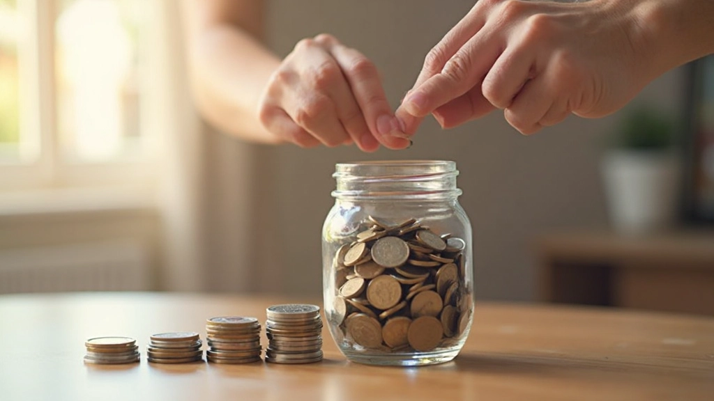 Moedas acumulando em um pote de vidro para poupança