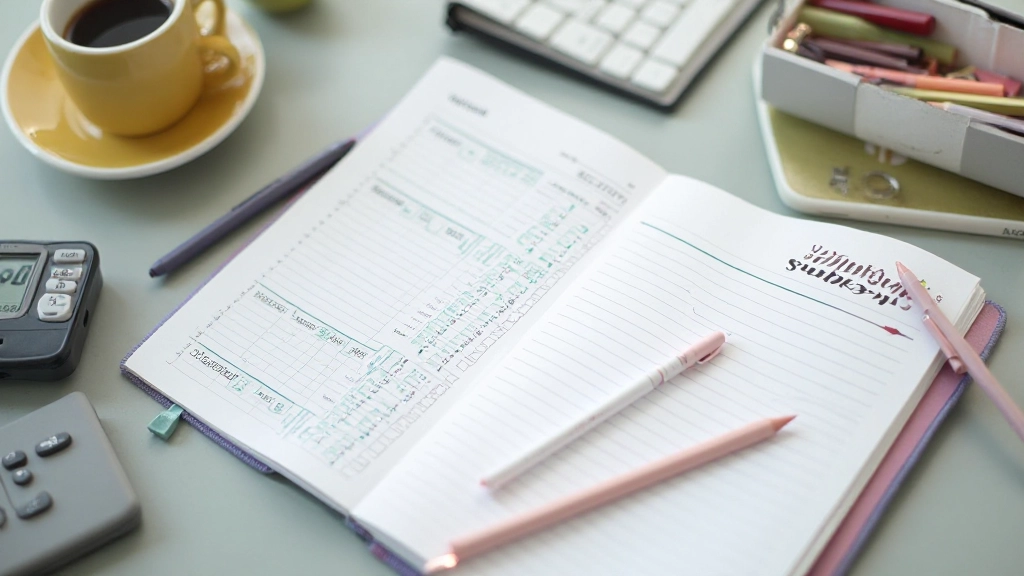 Caderno de rastreamento de gastos com anotações e caneta