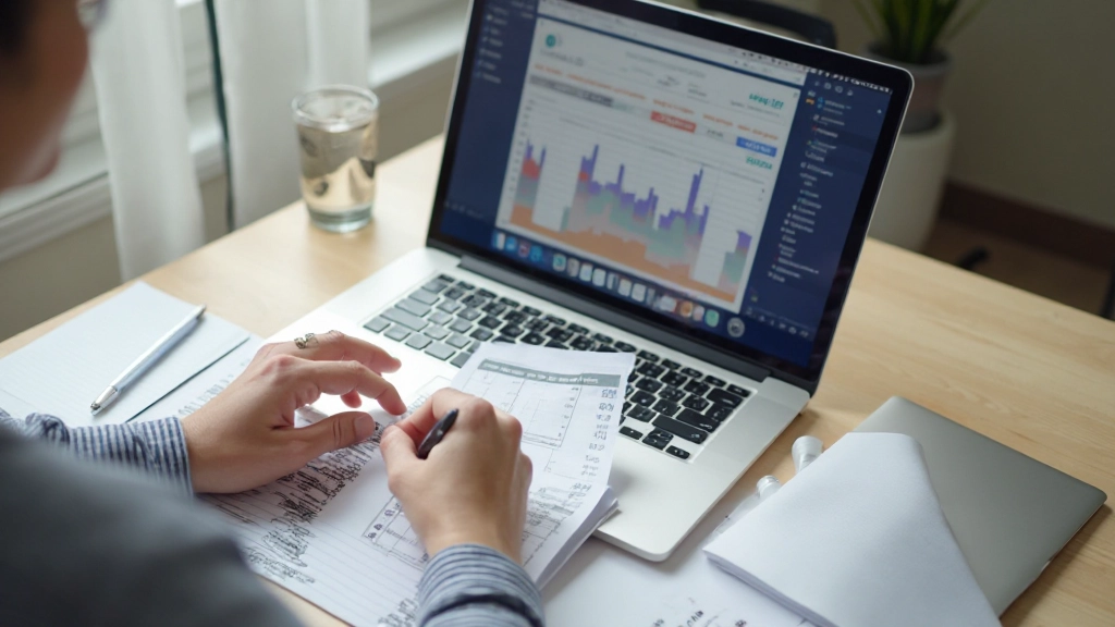 Planeamento de orçamento mensal com documentos e cálculos financeiros