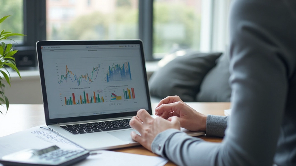 Pessoa profissional analisando gráficos de investimento em computador com documentos financeiros