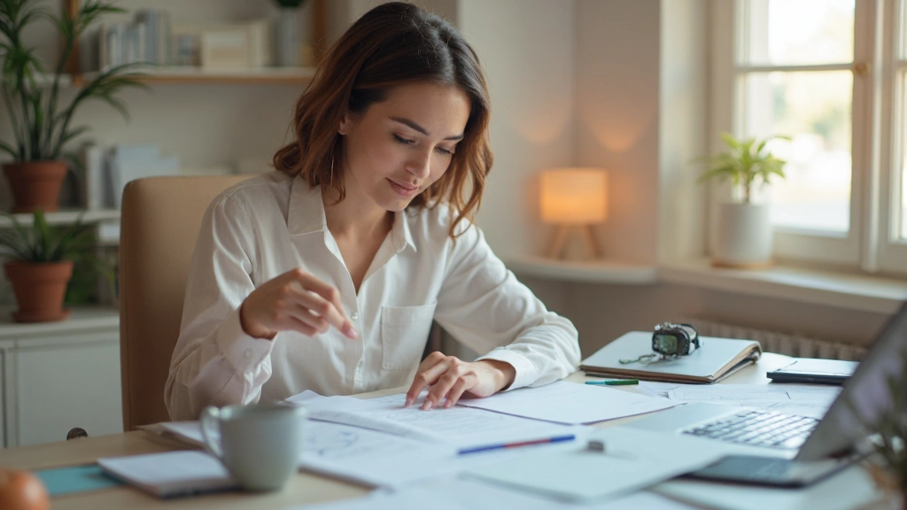 Pessoa planejando orçamento mensal com documentos e calculadora